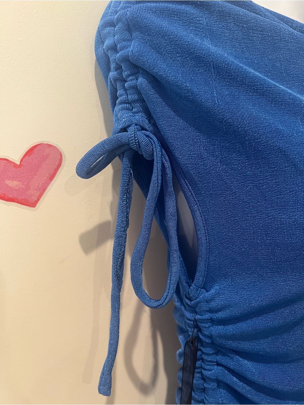 Blue Ruched Off-Shoulder Blouse - Picture 3 of 5